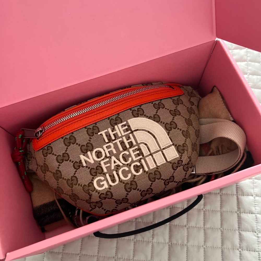 The North Face Gucci Brown and Orange leather trim Belt Bag